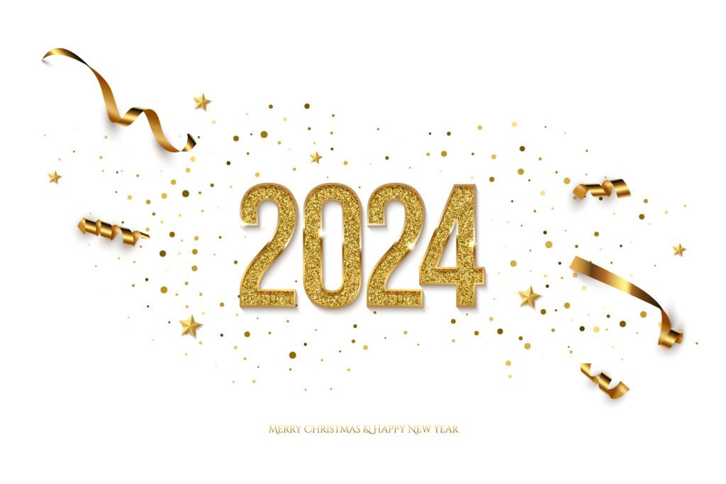 Een witte afbeelding met daarin in gouden letters: 2024.